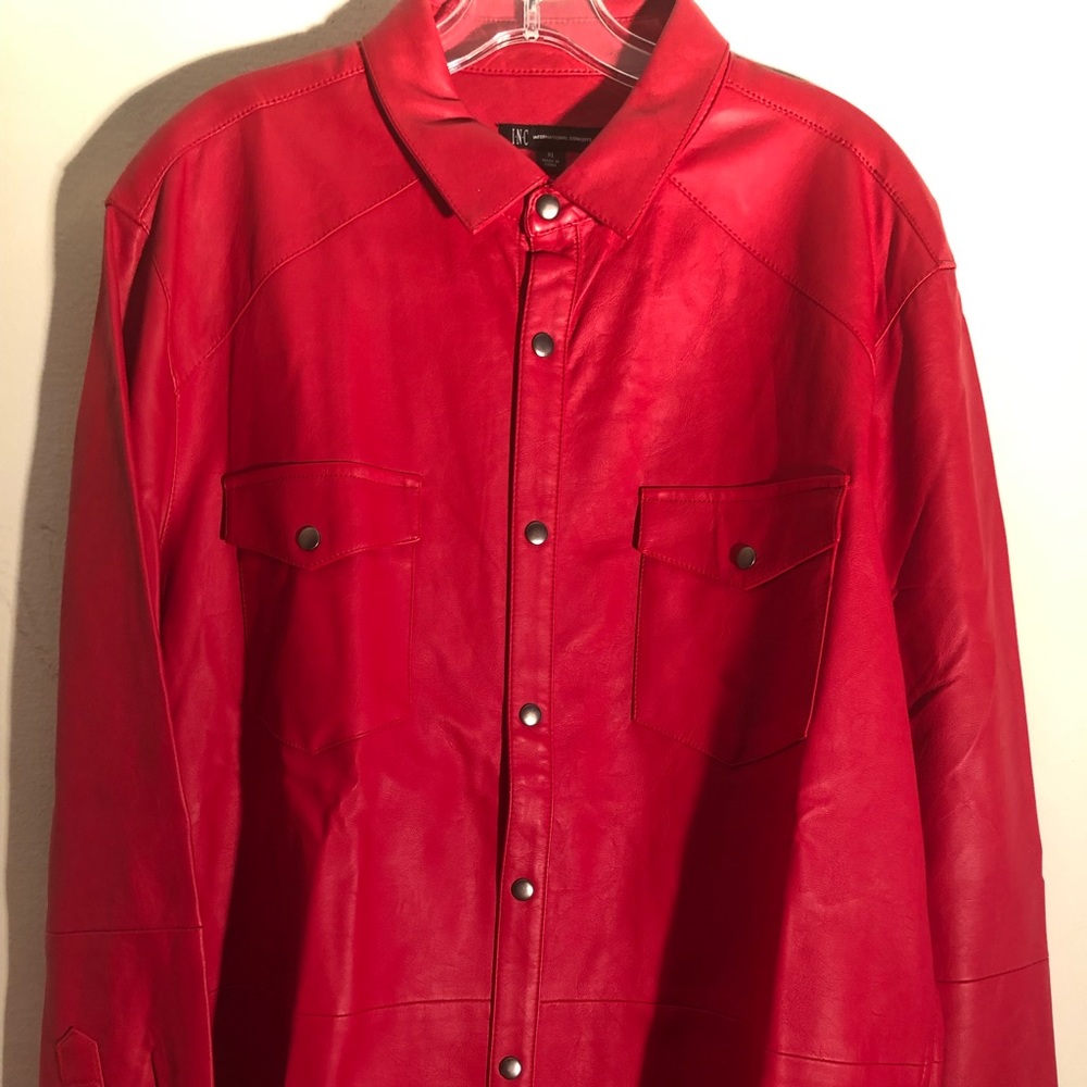 INC international concepts red leather shirt snap buttons